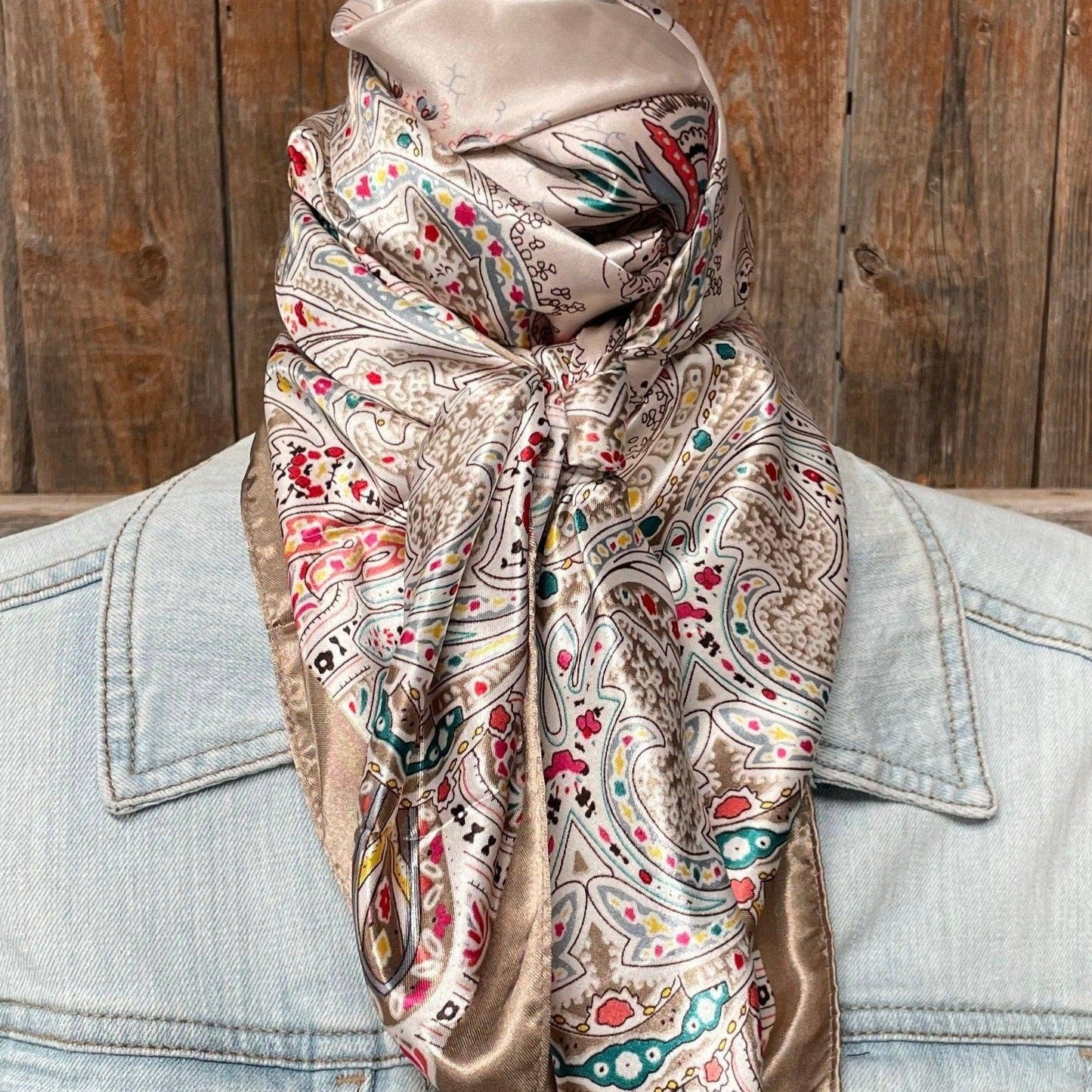 35X35" Tan Floral Wild Rag/Scarf WR3421