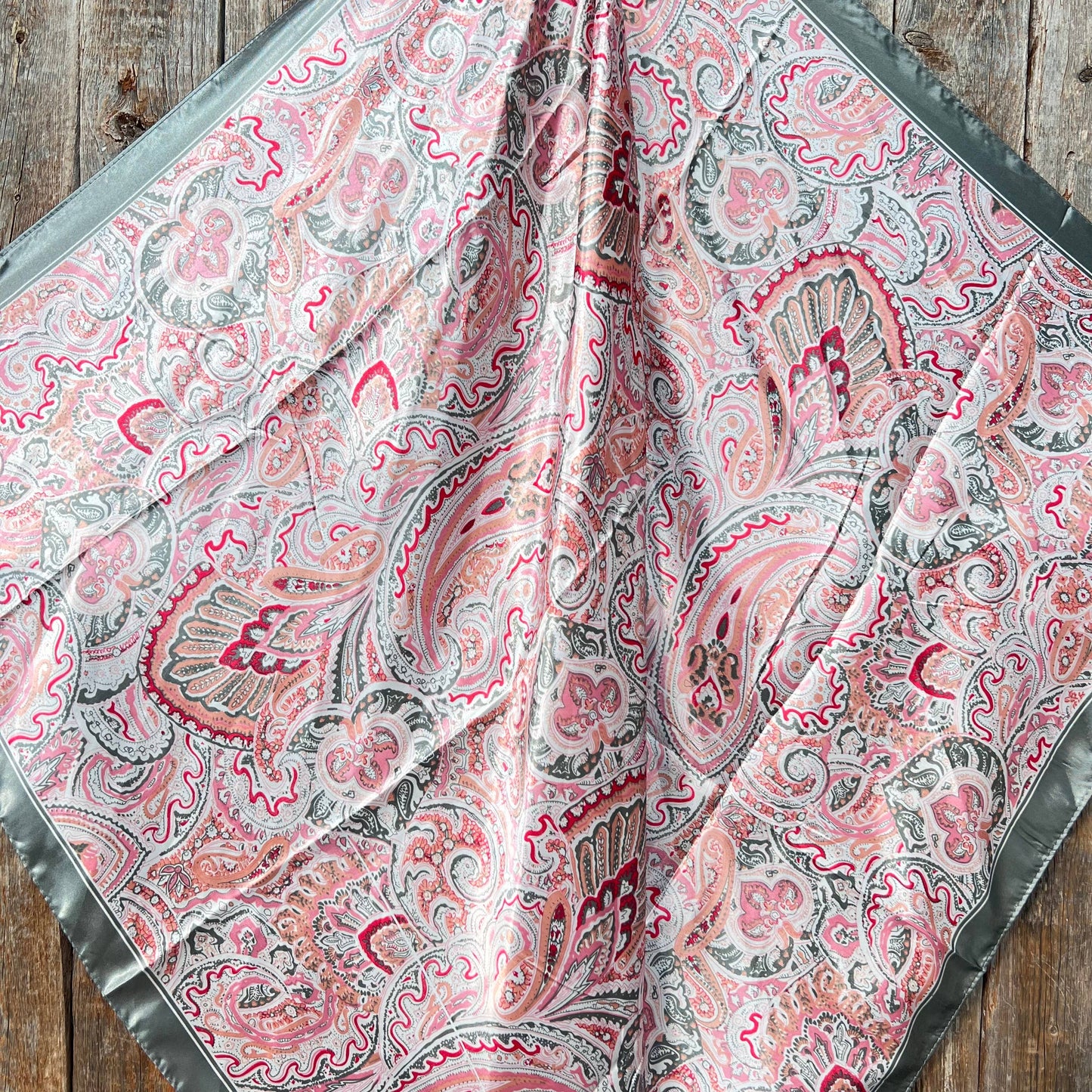 35X35" Pink & Grey Paisley Wild Rag/Scarf WR3416