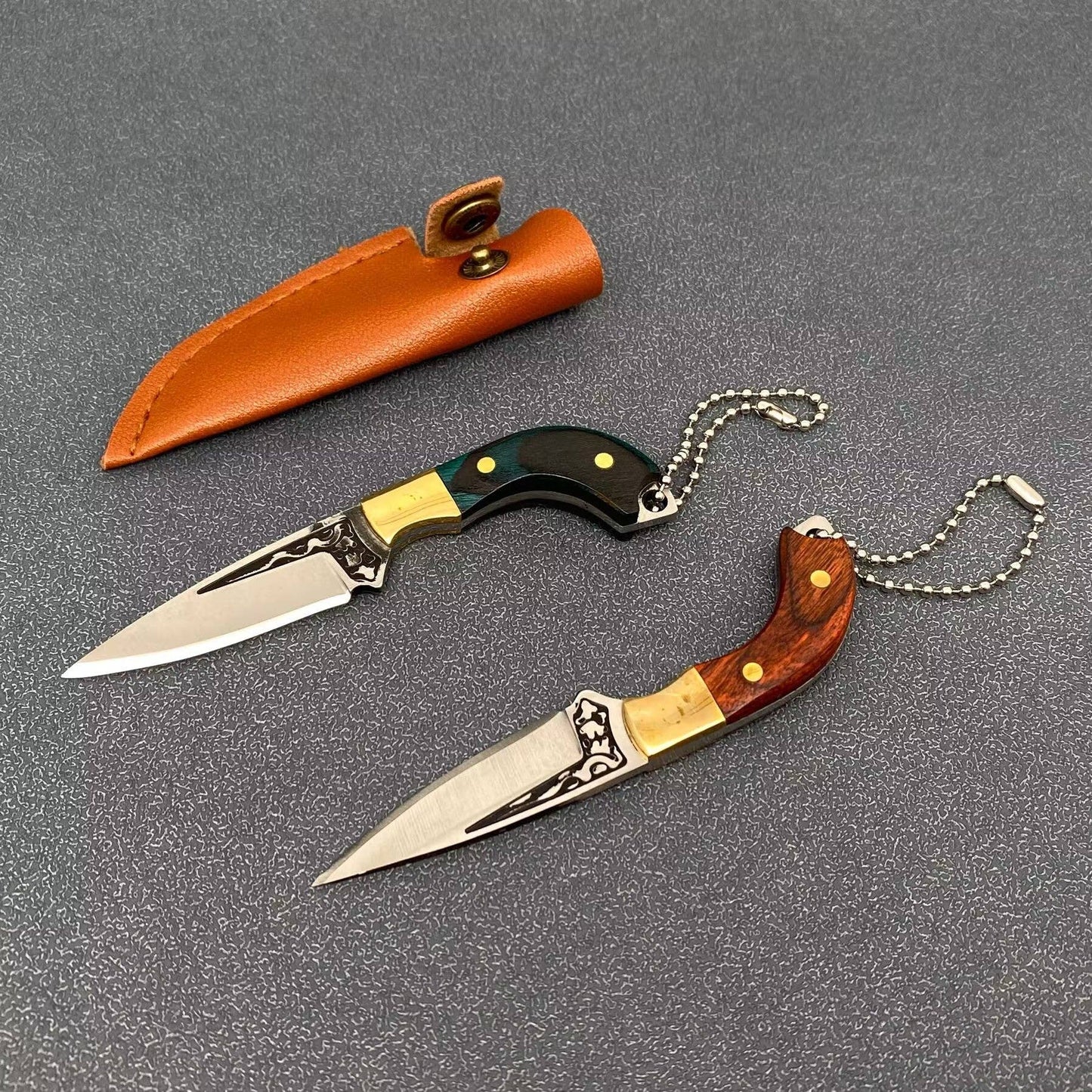 Wooden Handle Portable Mini S.Steel Knife With Protective Sleeve