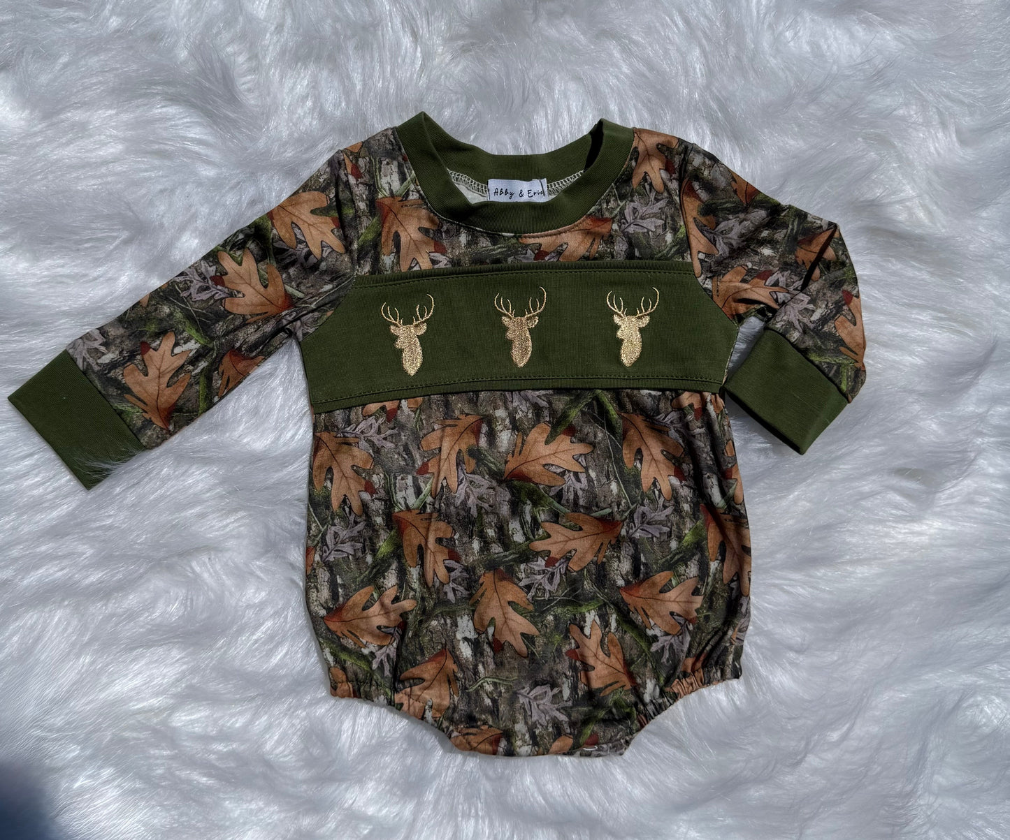 Boys Camo Deer Smocked Romper