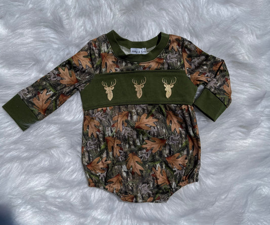 Boys Camo Deer Smocked Romper
