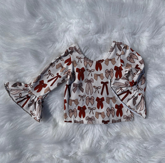 Fall Bows Ruffled Sleeve Top