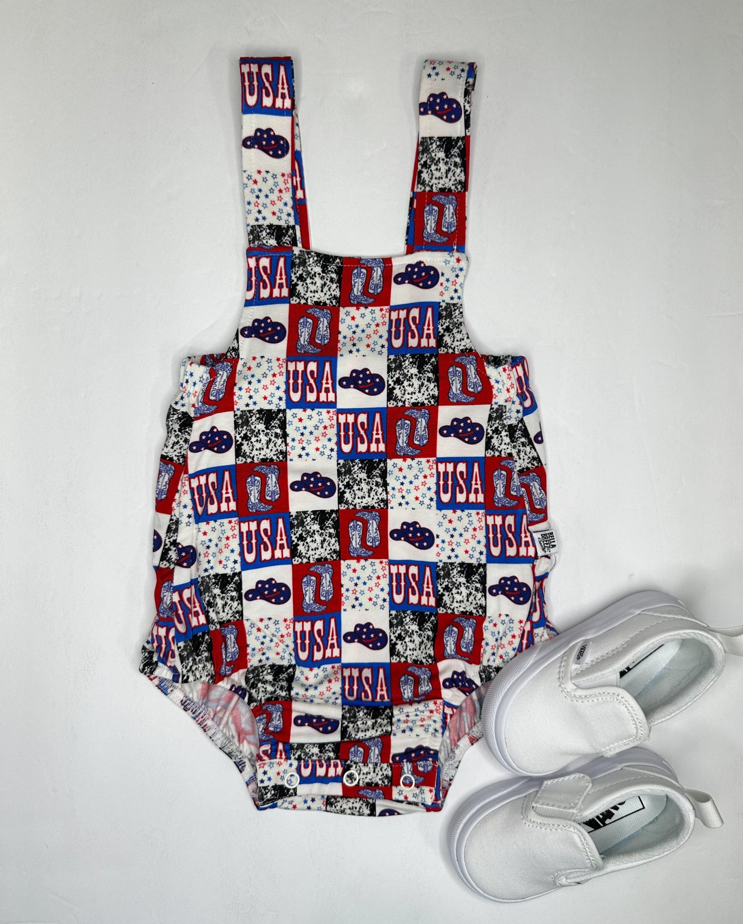 Western USA Suspender Bamboo Romper (FINAL SALE)