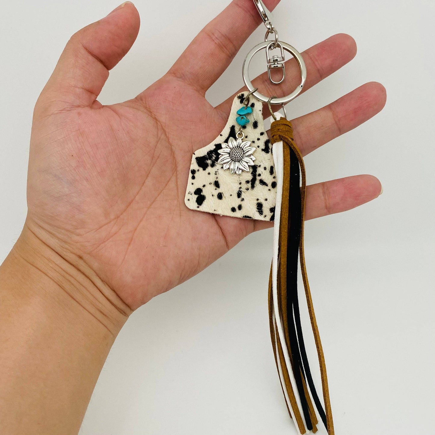 Western Style Geometric Cowhide Keychain