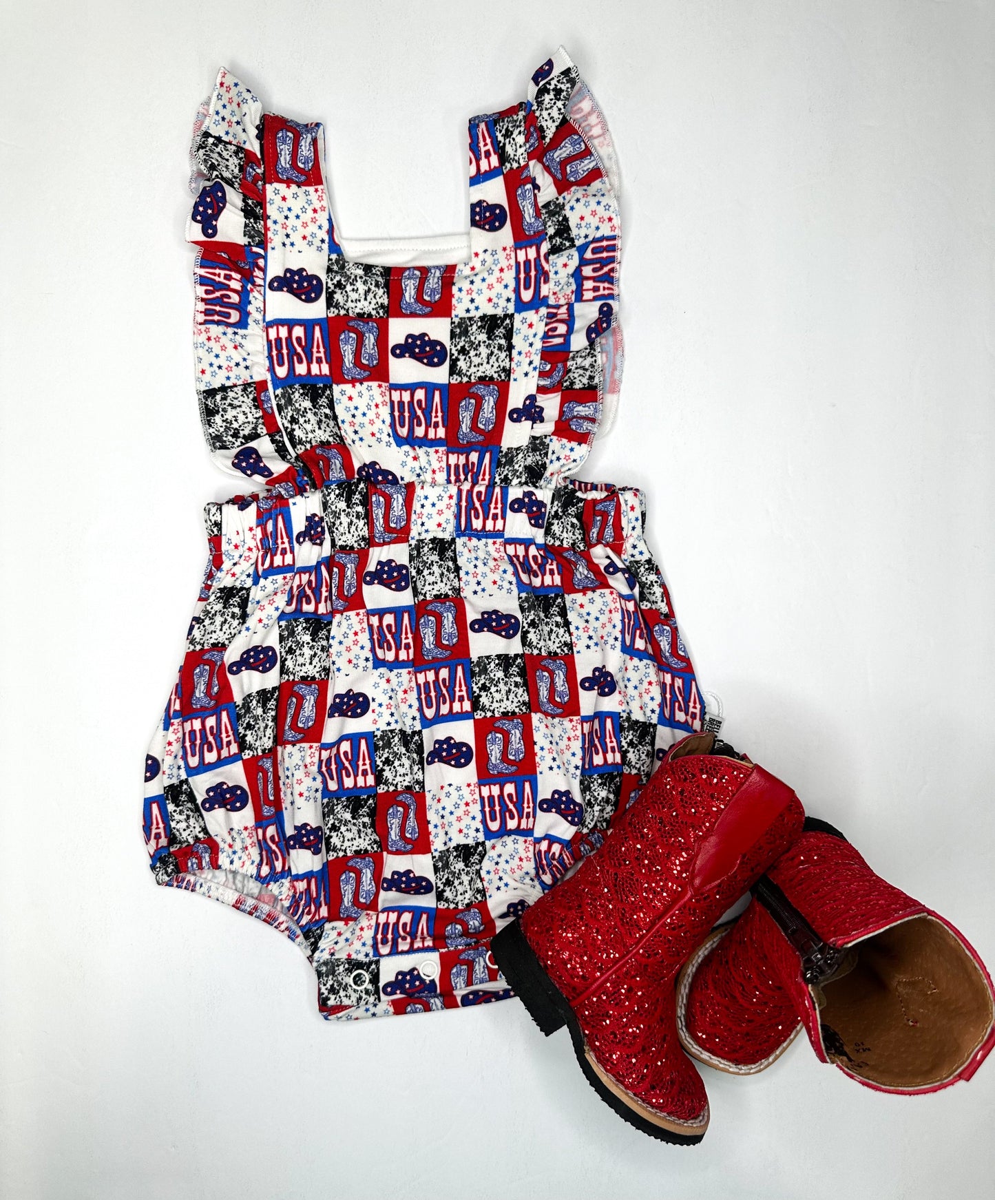 Western USA Ruffle Bamboo Romper (FINAL SALE)