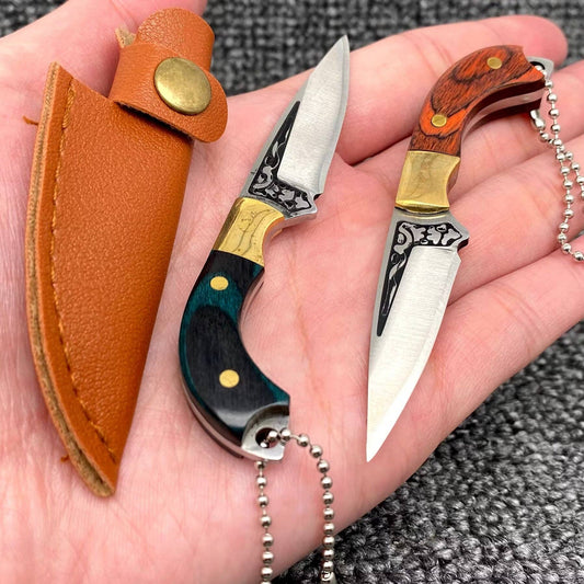 Wooden Handle Portable Mini S.Steel Knife With Protective Sleeve