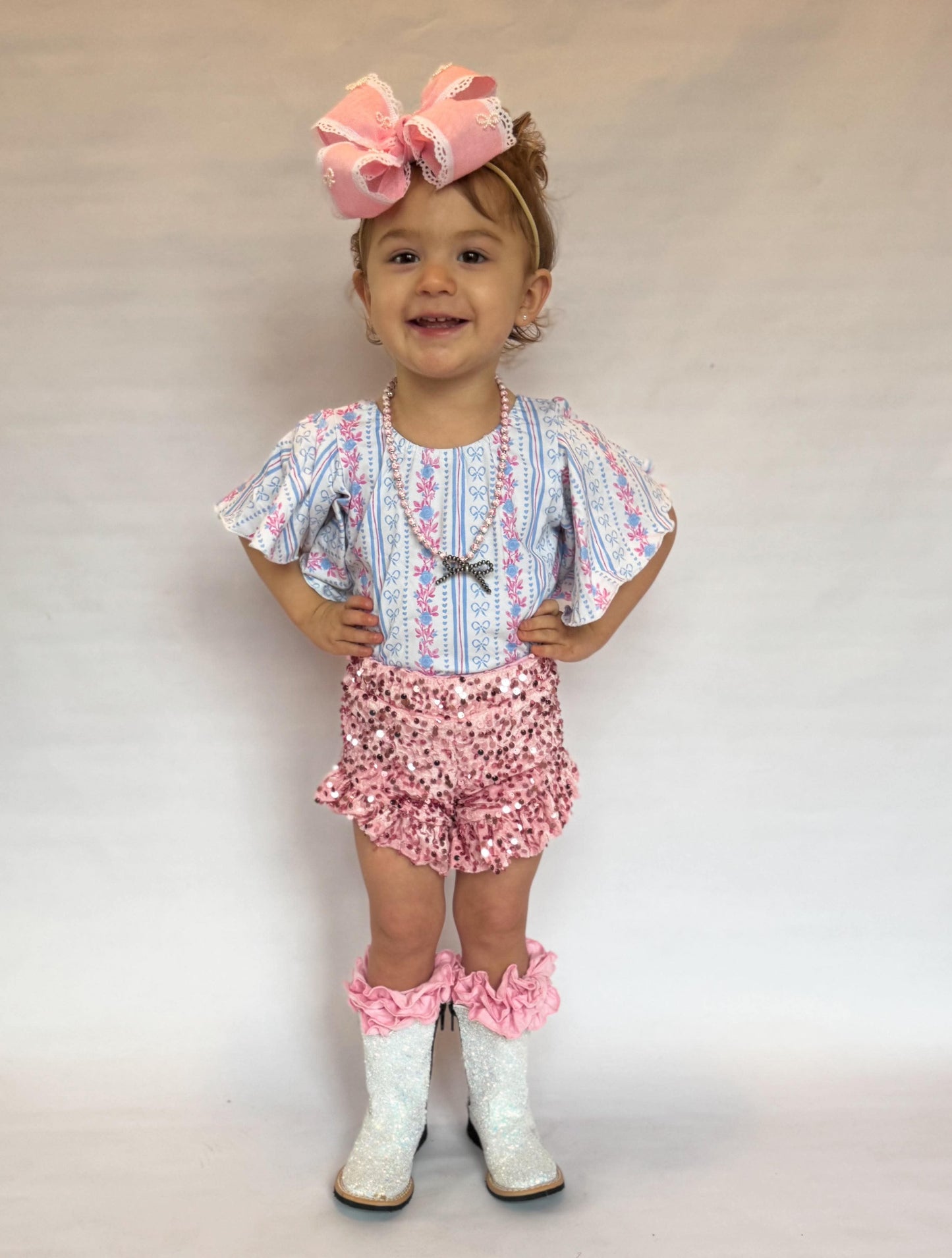 Blue Floral Bell Sleeve Leo/Top (FINAL SALE)