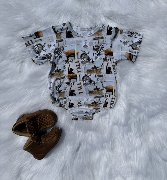 Cowboy Collage Bubble Romper (FINAL SALE)