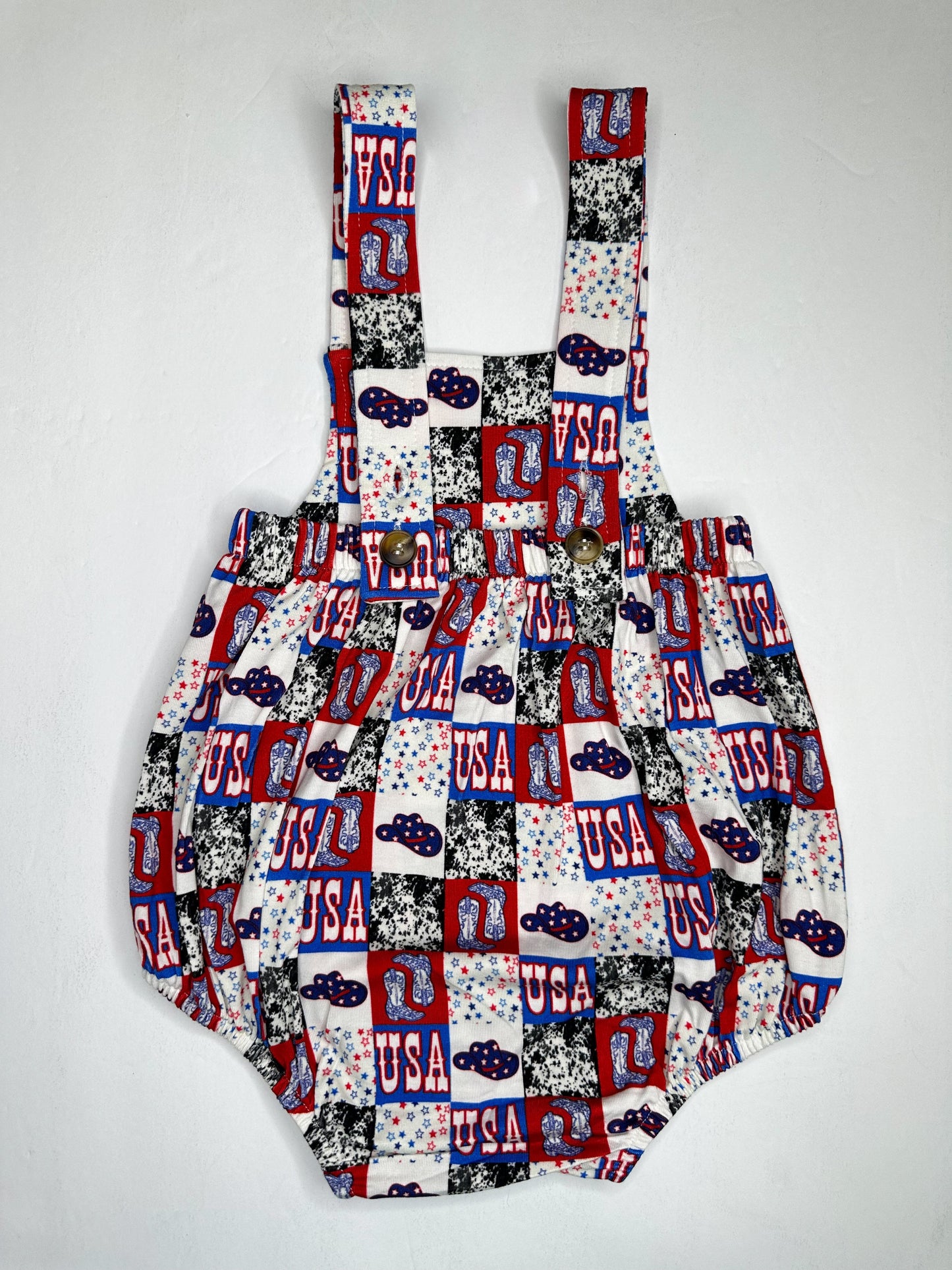 Western USA Suspender Bamboo Romper (FINAL SALE)