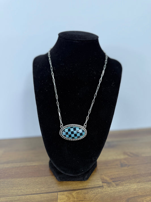 Blue Checkered Necklace