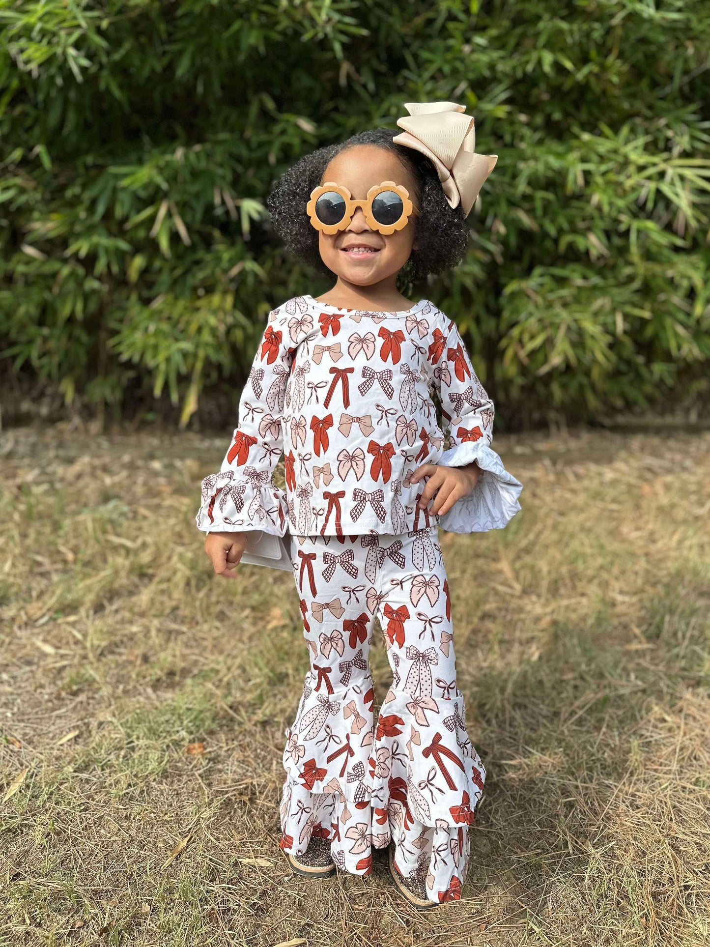 Fall Bows Ruffled Sleeve Top