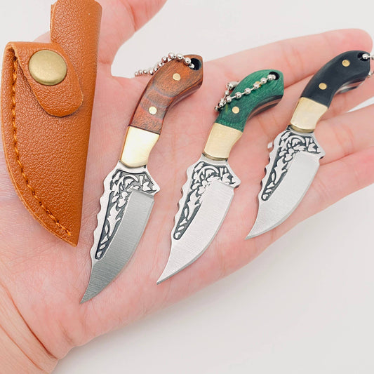 Wooden Handle Portable Mini Stainless Steel Embossed Knife