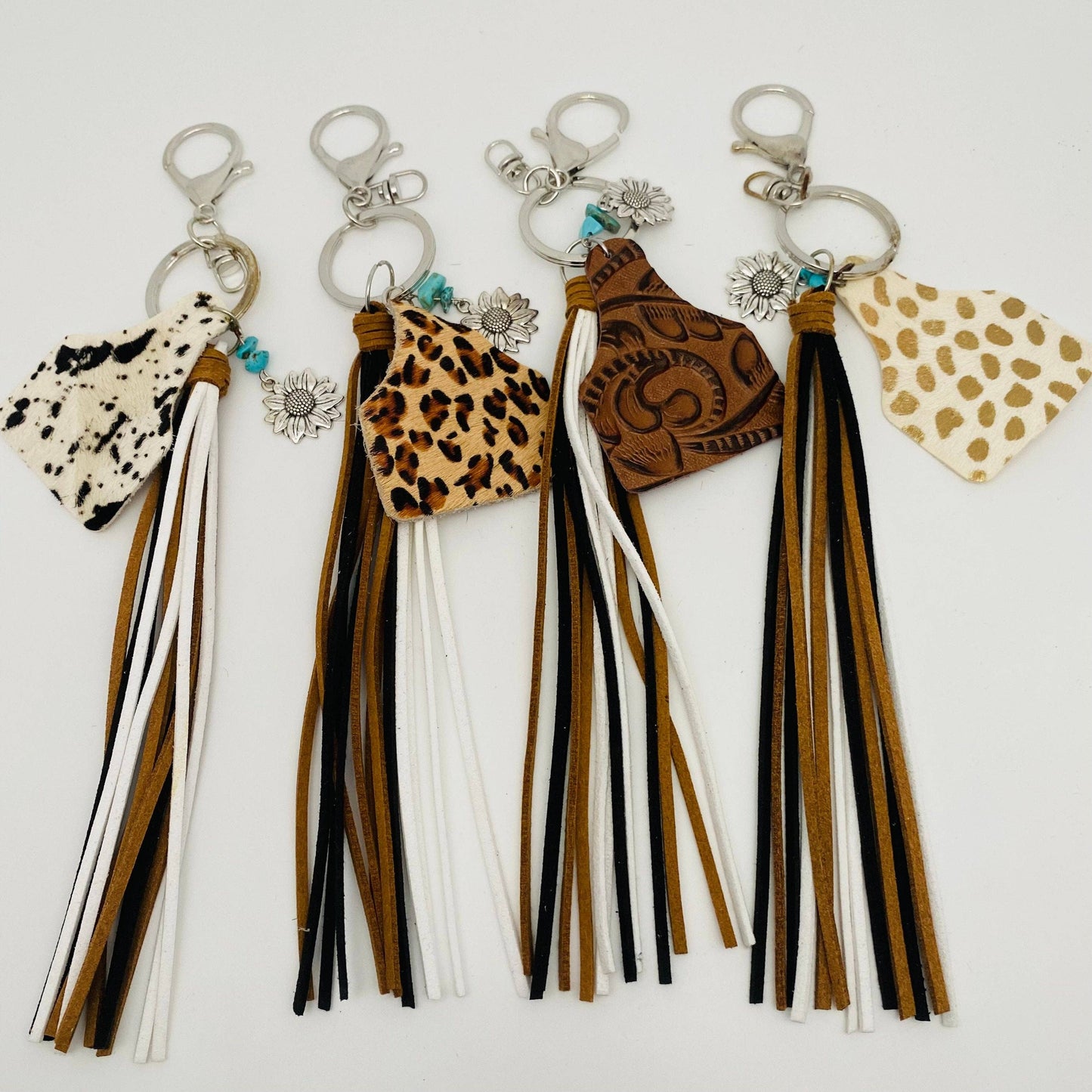Western Style Geometric Cowhide Keychain